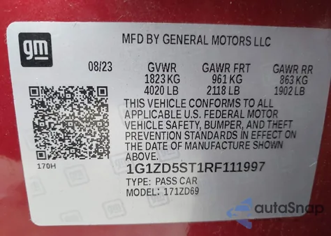 2024 Chevrolet Malibu Fwd 1Lt из США, поврежденный, VIN 1G1ZD5ST1RF111997